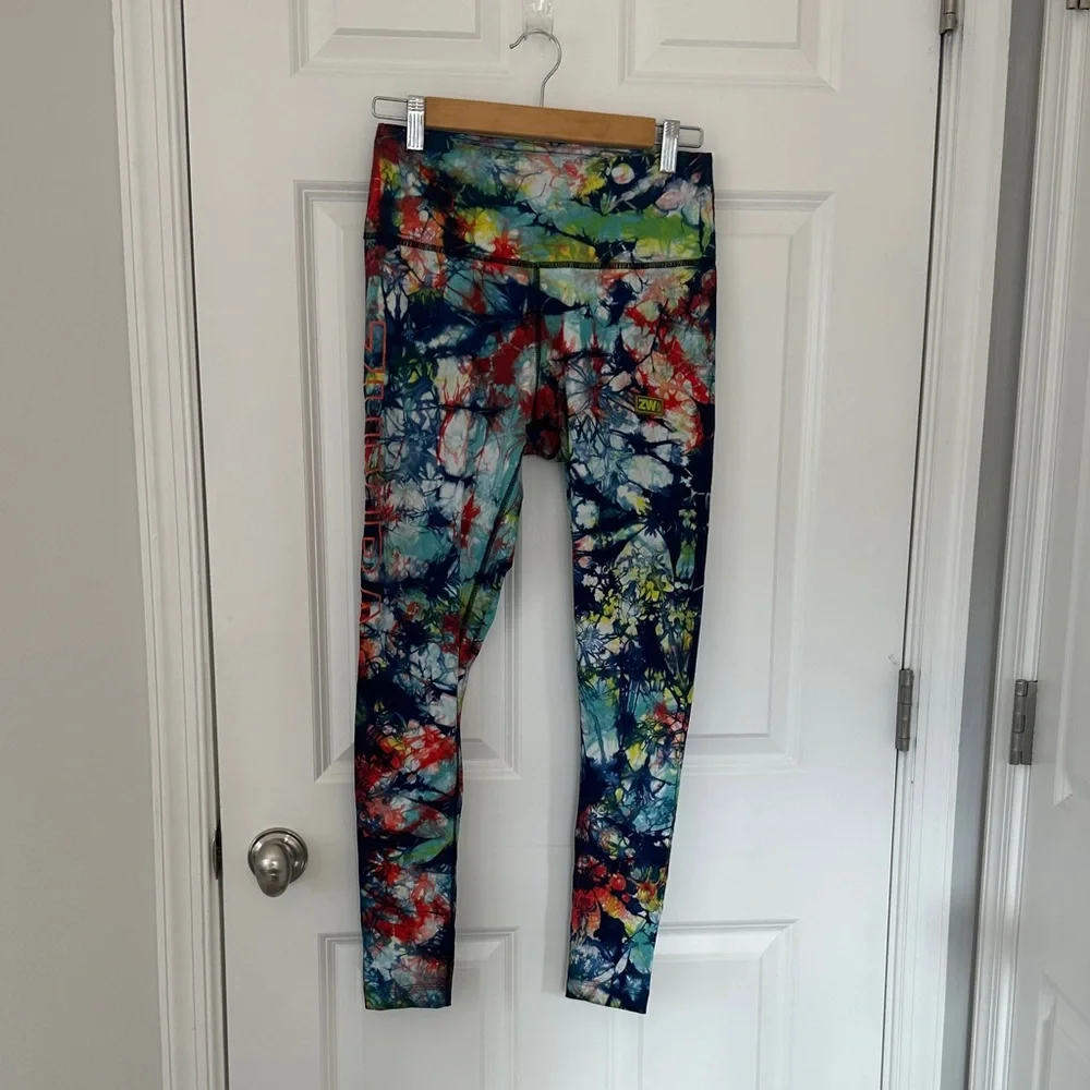 Zumba Fitness Multicolor Tie-Dye Leggings with Navy Accents - Picture 1 of 10